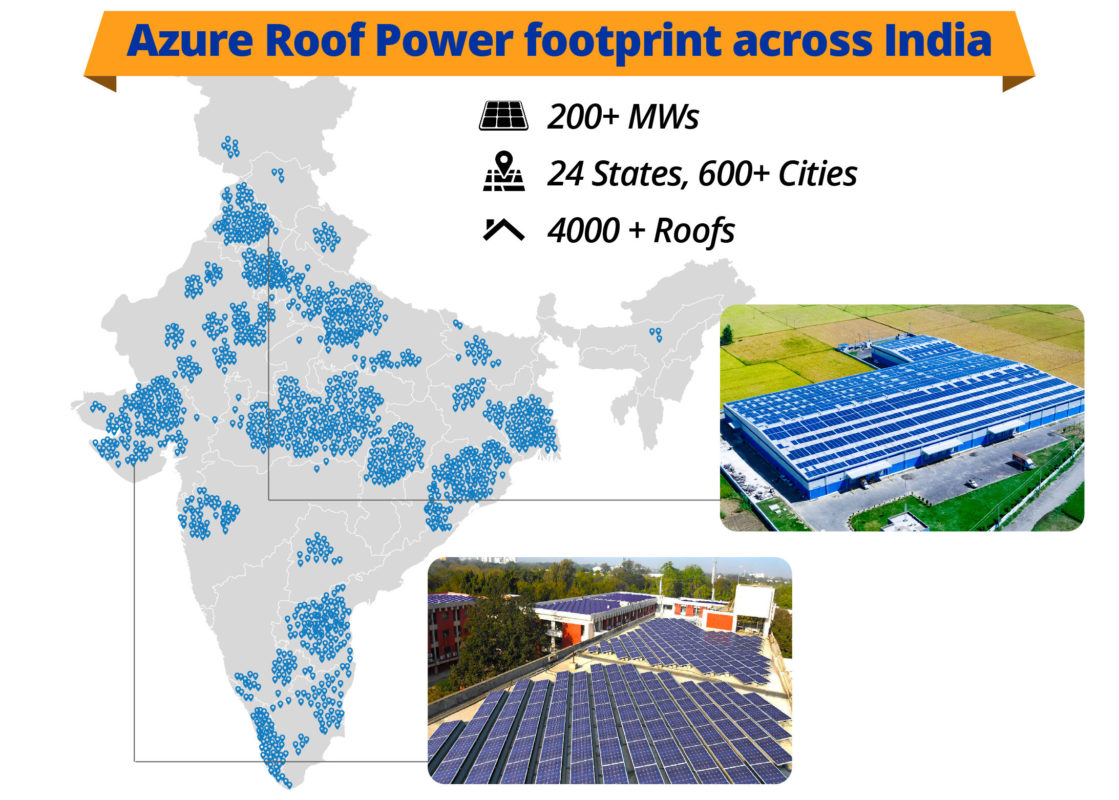 Azure Roof Power currently has solar assets spread across 24 states in India, and has developed business models in the PV rooftop sector that cover Public Private Partnership (PPP), Bilateral Power Sale and Intermediary Power Sale. Image: Azure Power