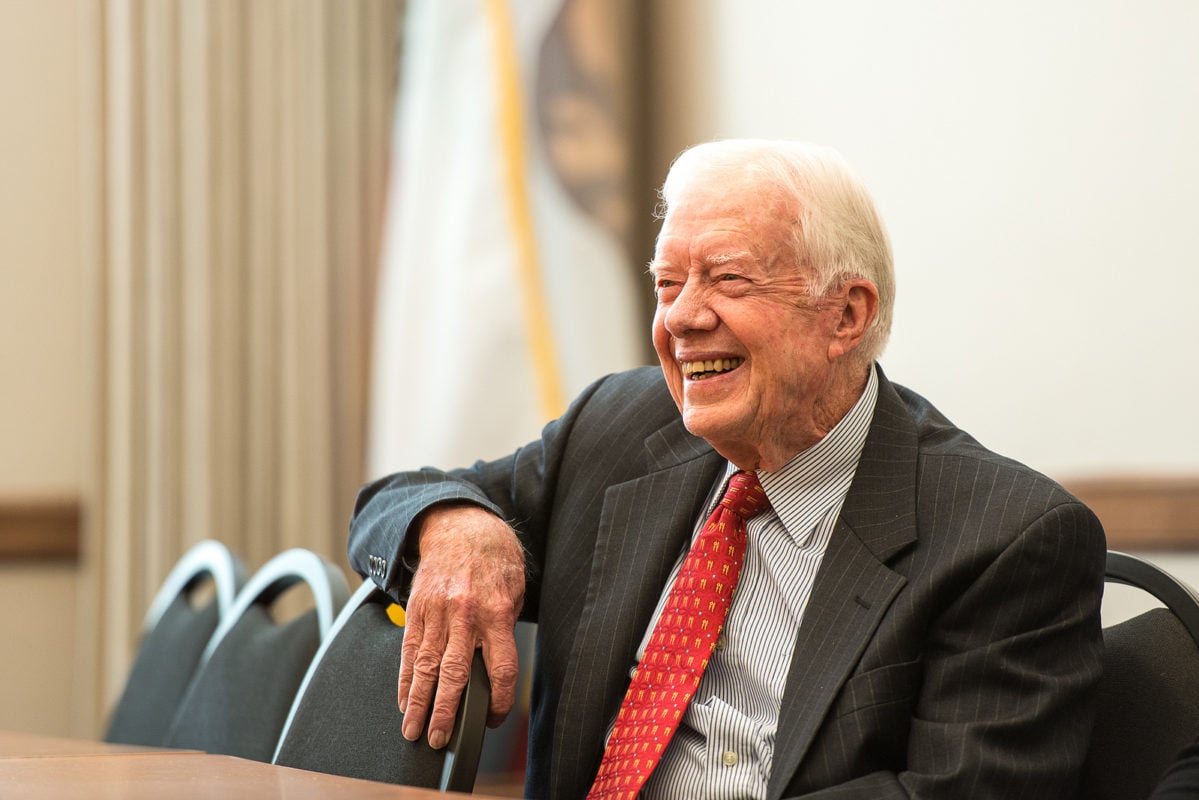 Carter celebrated the installation of solar panels on four hectares of his farmland this week. Image: Commonwealth Club / Flickr