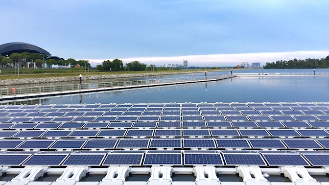 Floating solar platforms will be naturally cooled by the surrounding water, which increases the efficiency of the energy yields significantly. Source: ABB