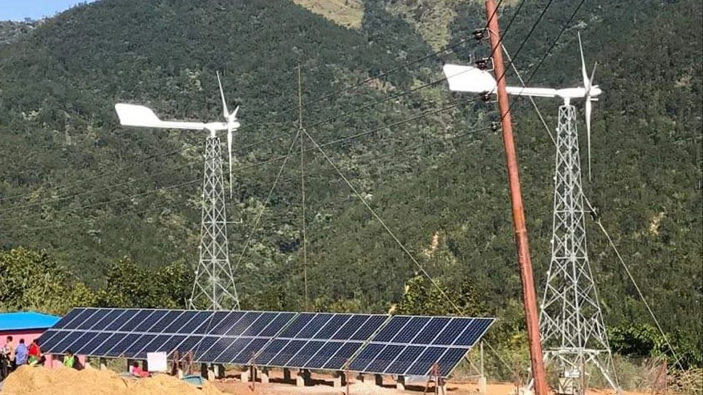 The project, which is now providing electricity services to 83 rural households, features both 20kW wind turbines and a 15kW peak of PV panels. Image: ADB