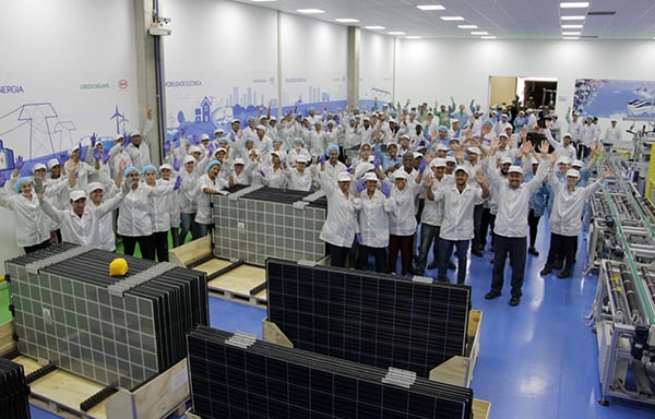 BYD has officially opened its first solar module assembly plant in Brazil with a nameplate capacity of 200MW that will include glass/glass modules as seen in the foreground. Image: BYD