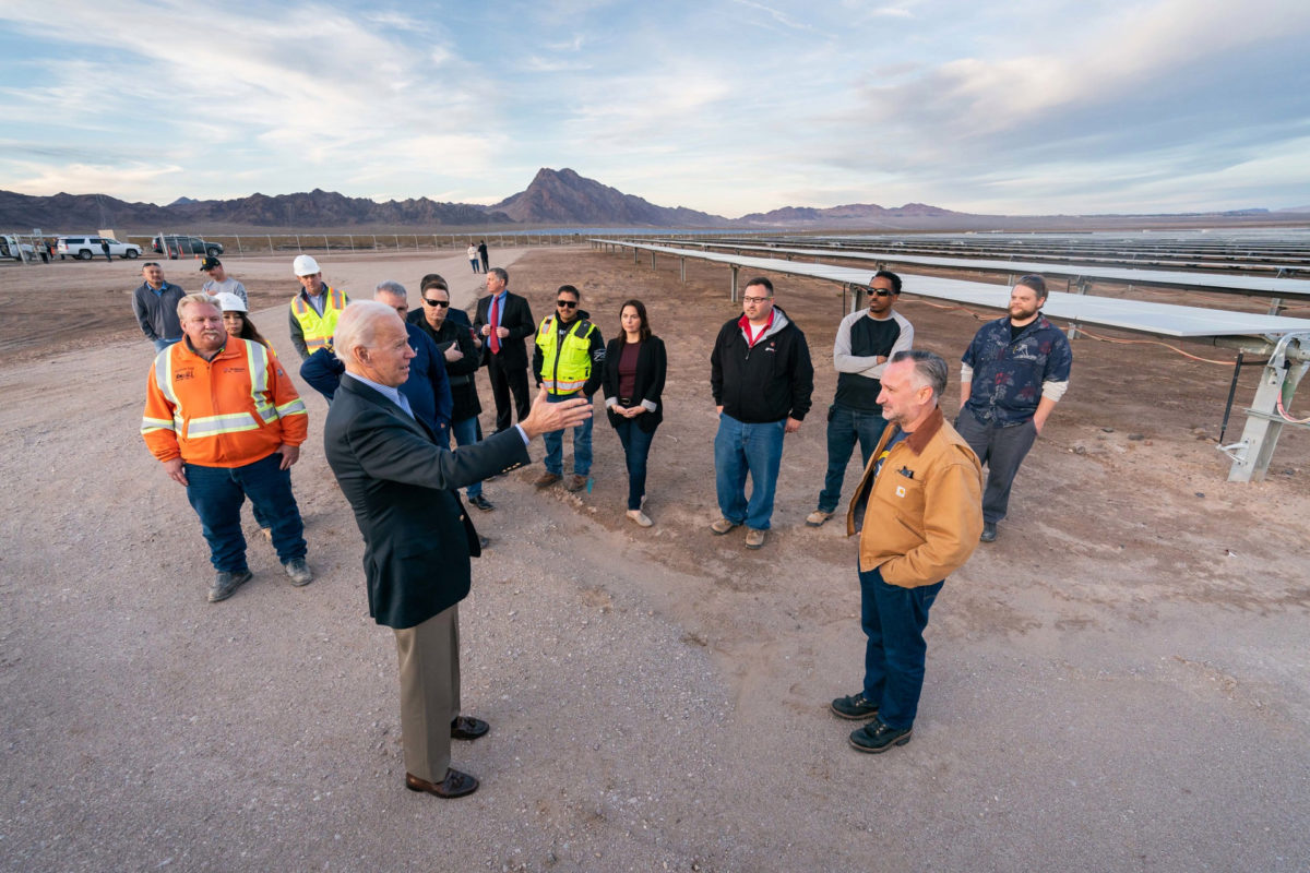 Biden's Build Back Better website includes this image of the President-Elect visiting a solar farm.