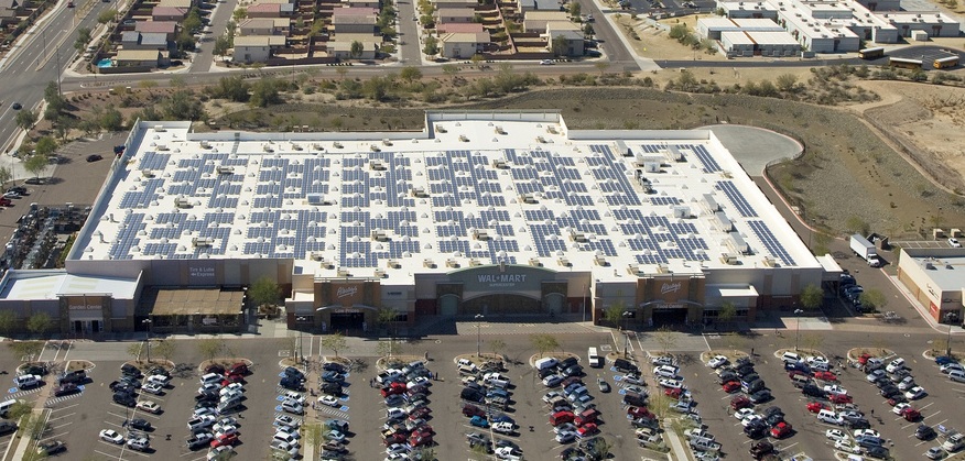 Commercial rooftop PV in Arizona. Utility solar prices in the state have plummeted in recent years. Image: Walmart Corporate. 