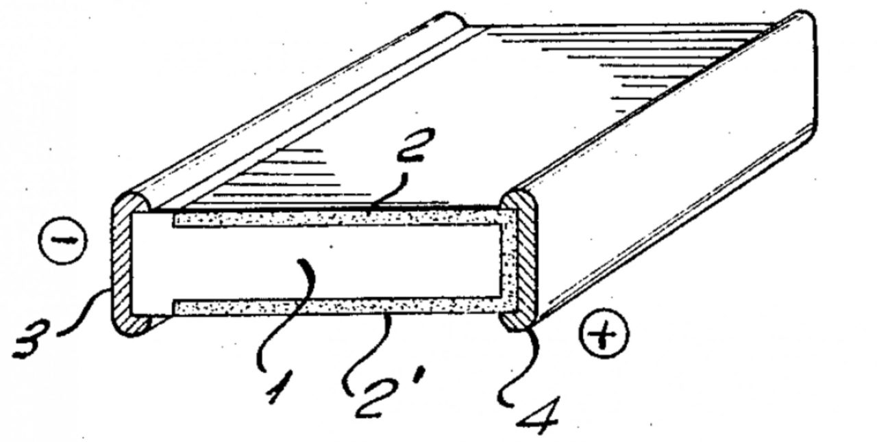 Figure 2. Double junction bifacial cell from a 1960 patent by H. Mori from Sharp (Japan). 1: n-type silicon, 2 and 2’: p-type emitter regions