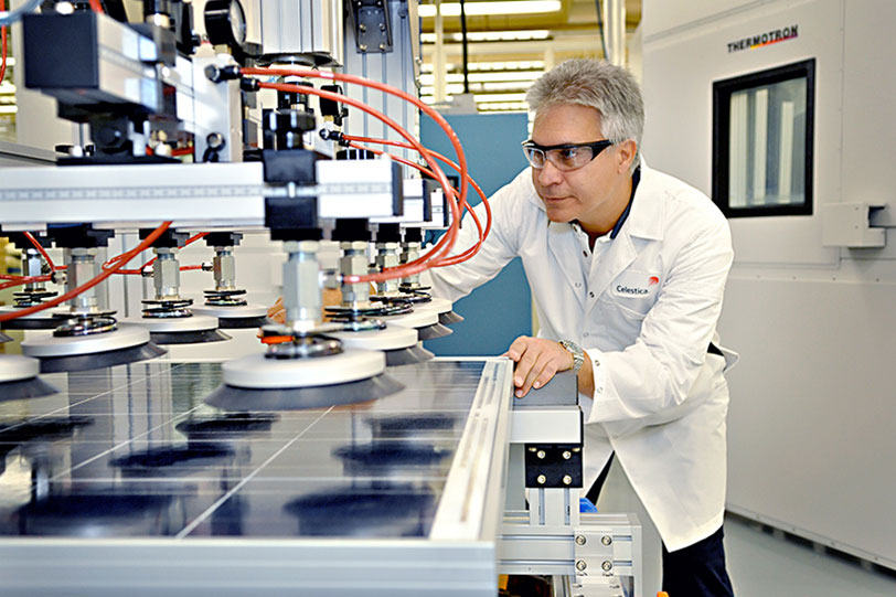 In 2013, Celestica's solar lab at the Toronto facility had received TÜV Rheinland PTL approval to provide testing services required for the certification of solar modules. Image: Celestica