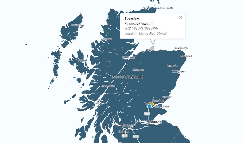 The 20MW Speyslaw site has been approved and will be built near a proposed site of 50MW plus currently awaiting a decision from Scottish government ministers. Image: Elgin Energy.