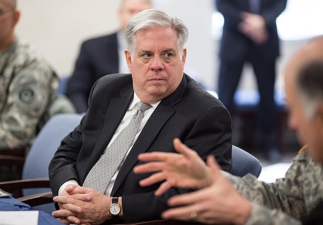 Republican governor Larry Hogan has never been a firm friend of wind and solar, citing heavy tax impositions on consumers. Source: Flickr/Fort George H. Meade Public Affairs Office