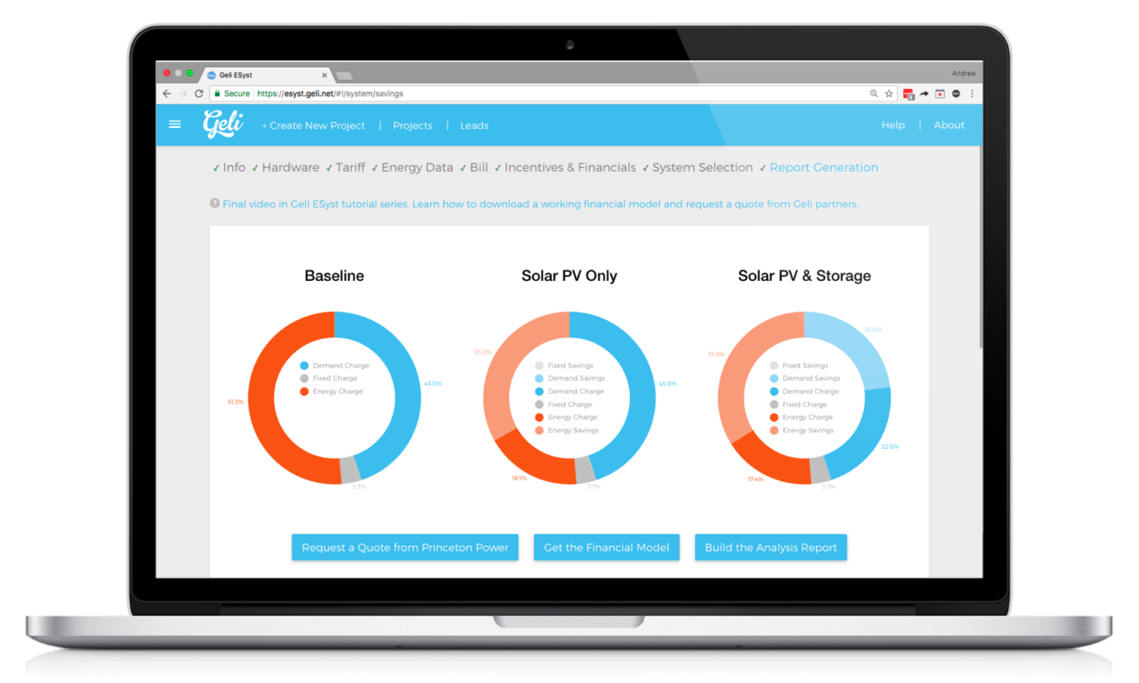 Geli's system helps design and size systems appropriately and decide on revenue stacks. Image: Geli. 