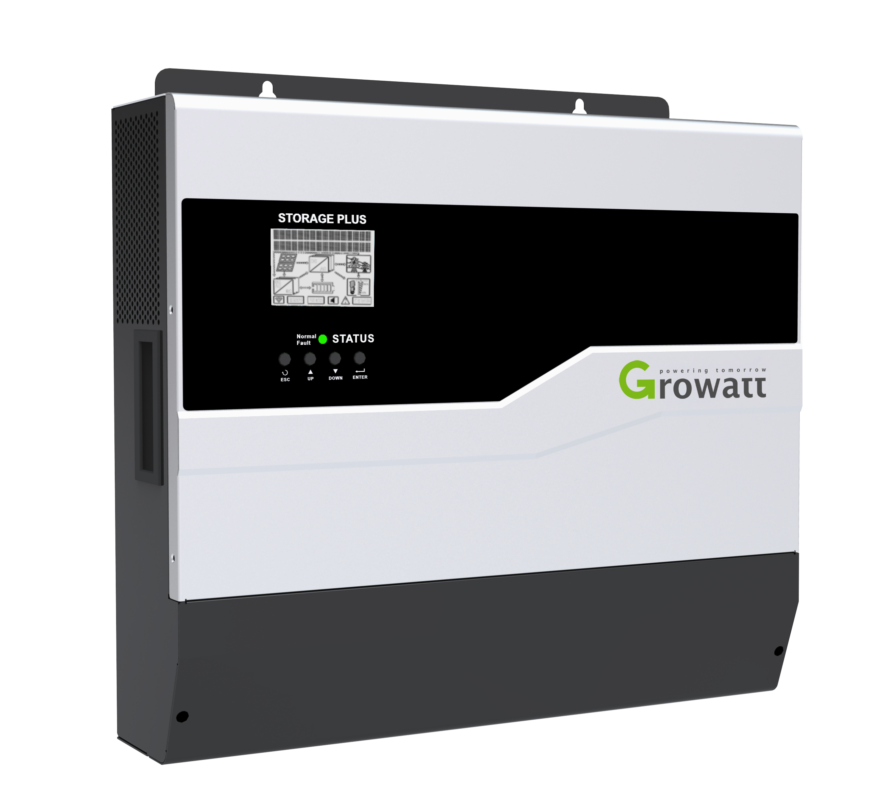 SPF3000/5000 off-grid inverters have two built-in MPPT for higher yields and are compatible with lead-acid and lithium-ion battery technology. Image: Growatt