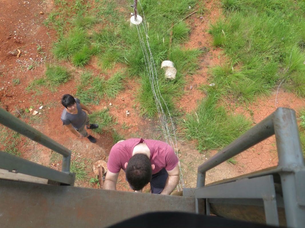 climbing the guard tower