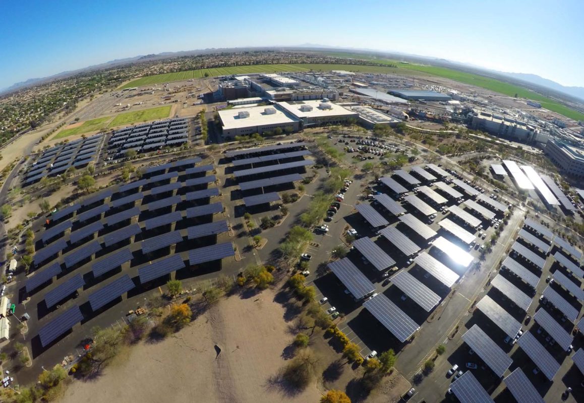 Intel noted in its latest 2017-2018 “Intel Corporate Responsibility Report” that its major manufacturing and R&D campus in Ocotillo, Arizona utilises PV carports extensively onsite and has installed more than 8,000 solar parking spots worldwide to date. 