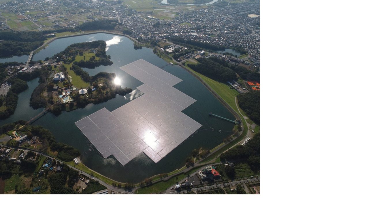 The FPV is on 180,000m2 (over 44 acres) of surface area, using 50,904 Kyocera solar modules for an estimated 16,170 megawatt hours (MWh) per year of electricity generation. ImageL Kyocera
