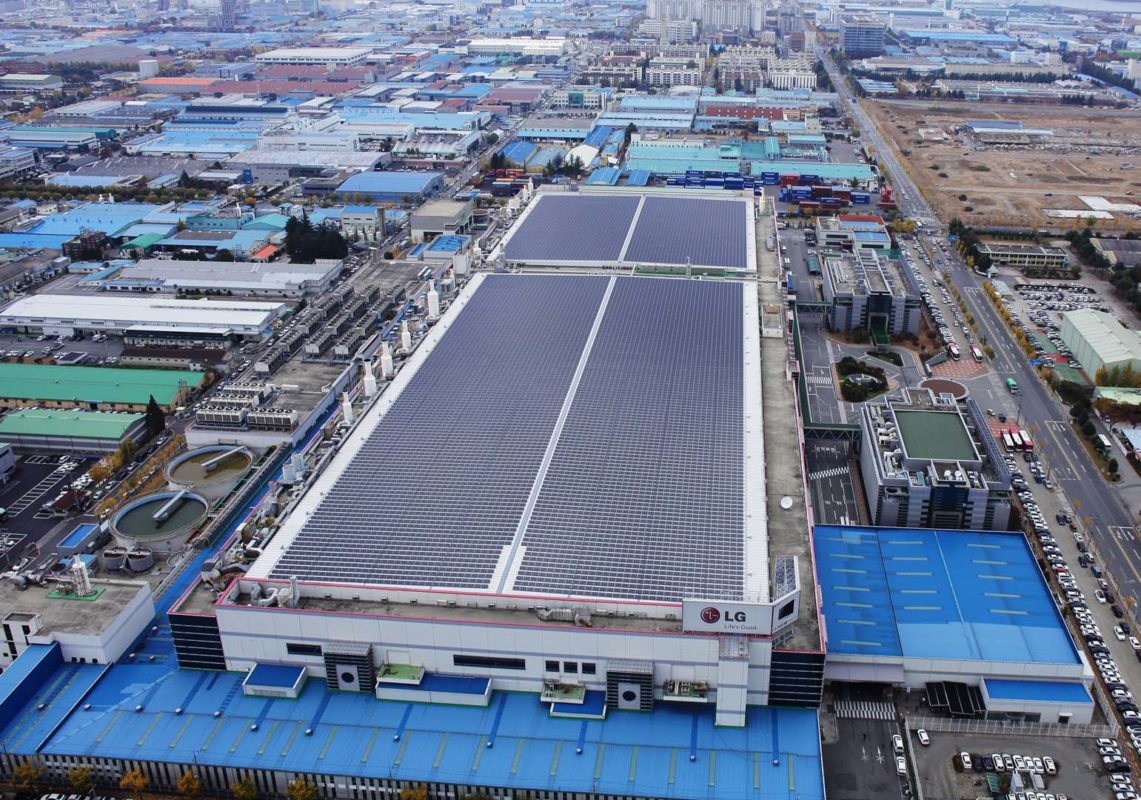 LG's solar manufacturing facility in Gumi (pictured) will see six new production lines added. Image: LG.