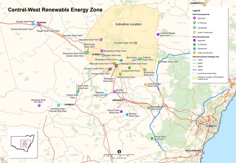 Starting with Central-West, NSW's three-zone renewable plan is part of a roadmap for state-wide emissions to reach net zero by 2050. Image credit: NSW government