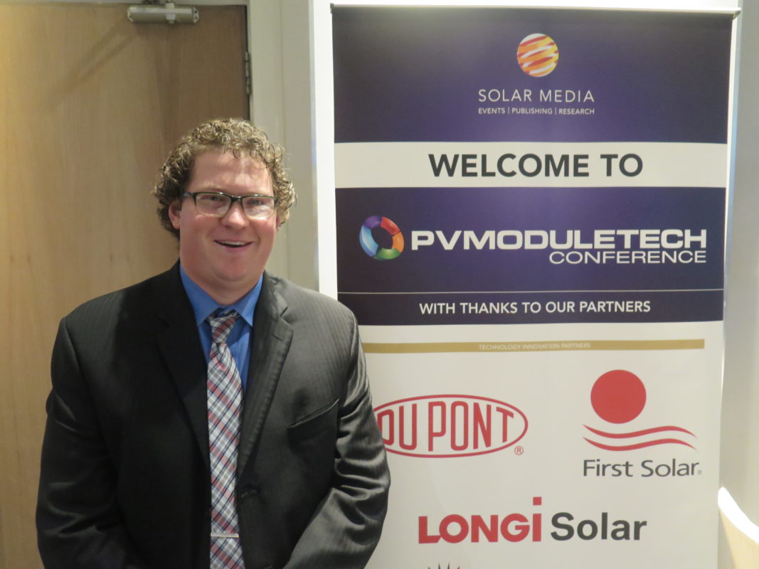 Nick Strevel, director, global technical sales, First Solar, at PV ModuleTech 2017. Credit: Solar Media