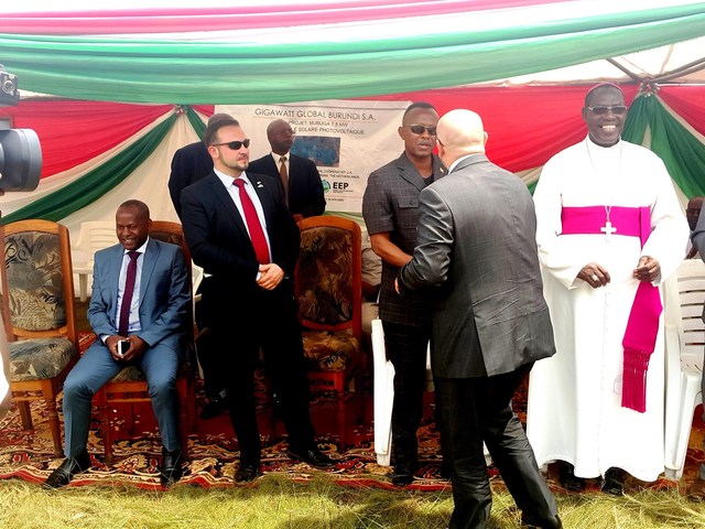  Michael Fichtenberg of Gigawatt Global greets Burundian dignitaries and the diplomatic community in a festive ground-breaking ceremony yesterday for the company's second African solar field. Source: PR Newswire