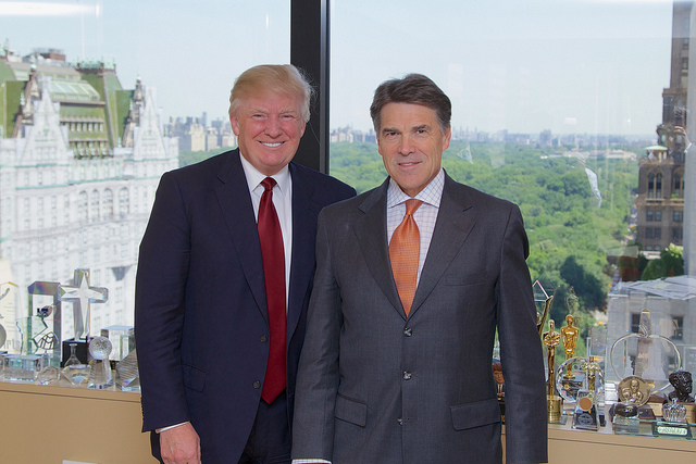 Donald Trump in 2013 with his pick for Energy Secretary, Rick Perry. Source: Flickr/Governor Rick Perry