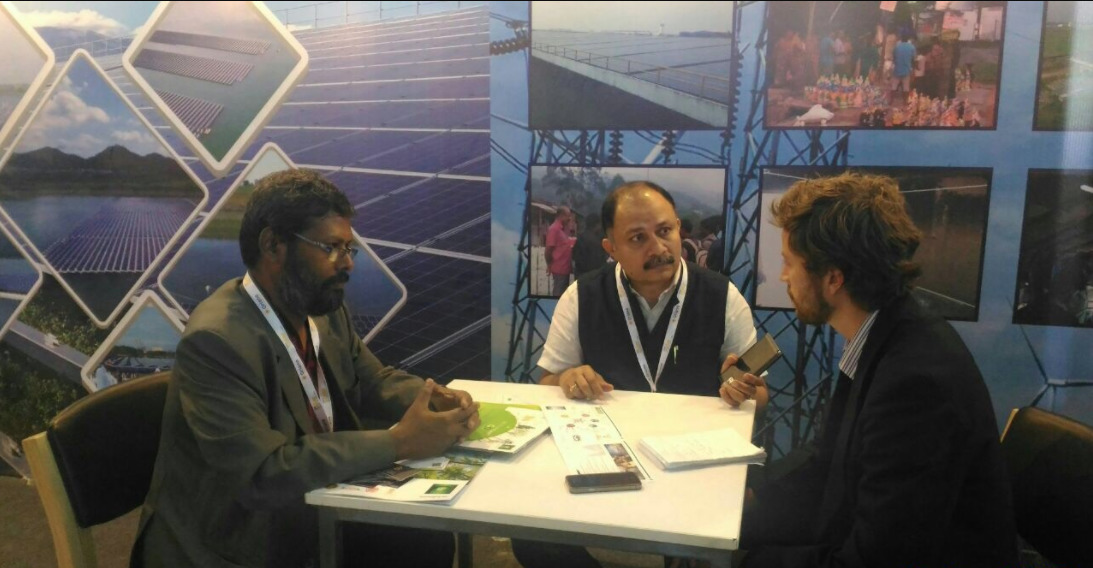 Dr Harikumar Ramadas, director of ANERT and G. Sivaramakrishnan, joint secretary, KREEPA, at Intersolar India 2017. Credit: KREEPA/ANERT