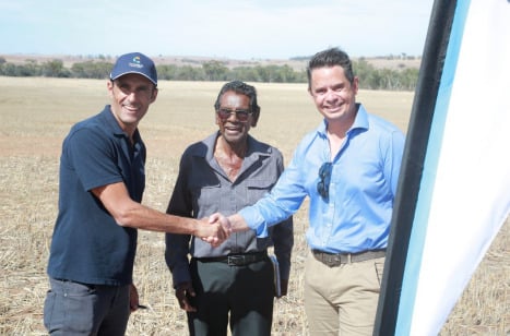 Carnegie CEO Michael Ottaviano; Cedric Jacobs, Elder, Perth Noongar Foundation; and Hon. Ben Wyatt, Treasurer, Minister for Finance, Energy, Aboriginal Affairs at the Ground Breaking Ceremony. Credit: Carnegie