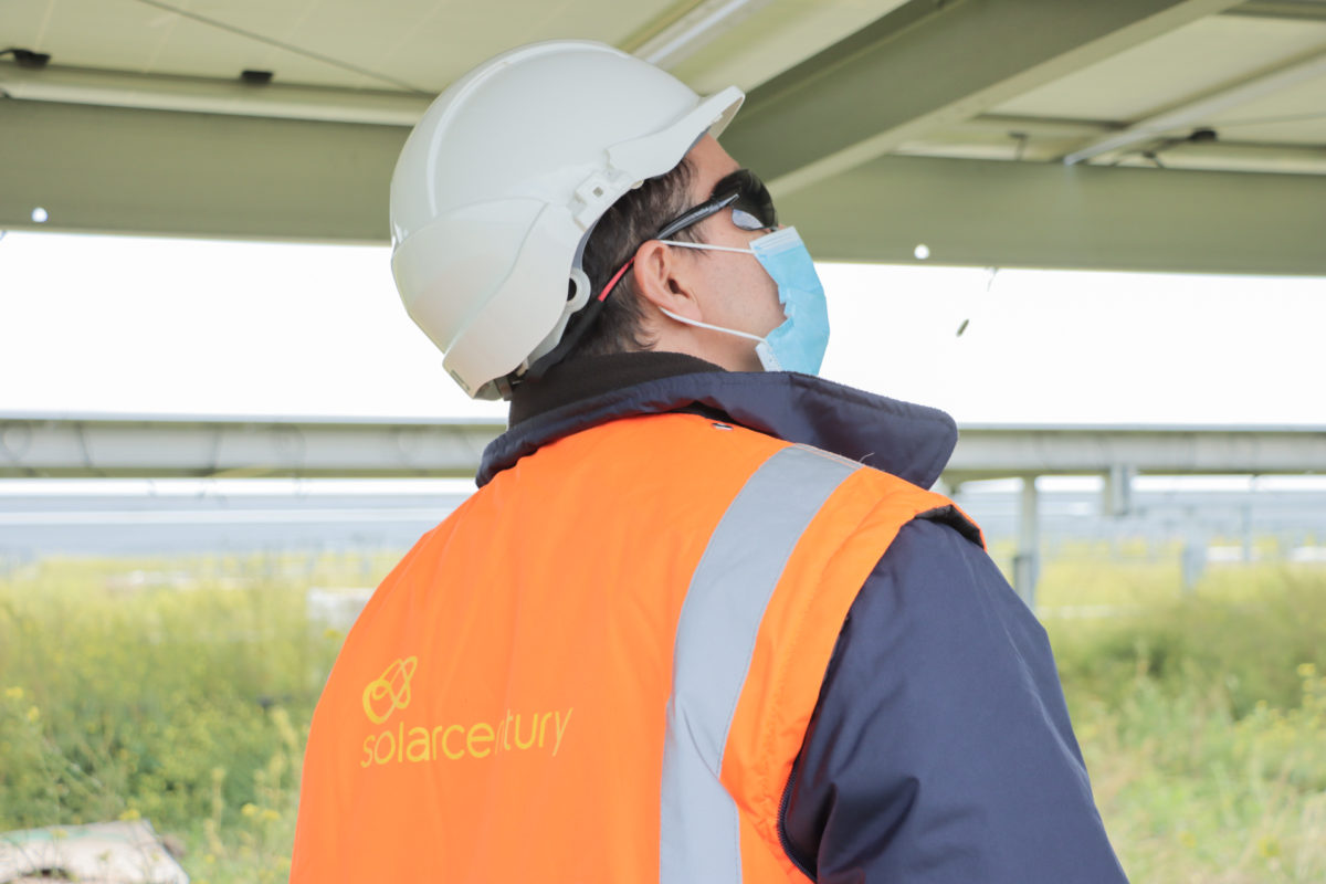 A construction worker on-site at a Solarcentury-led project in Spain. Image: Solarcentury.