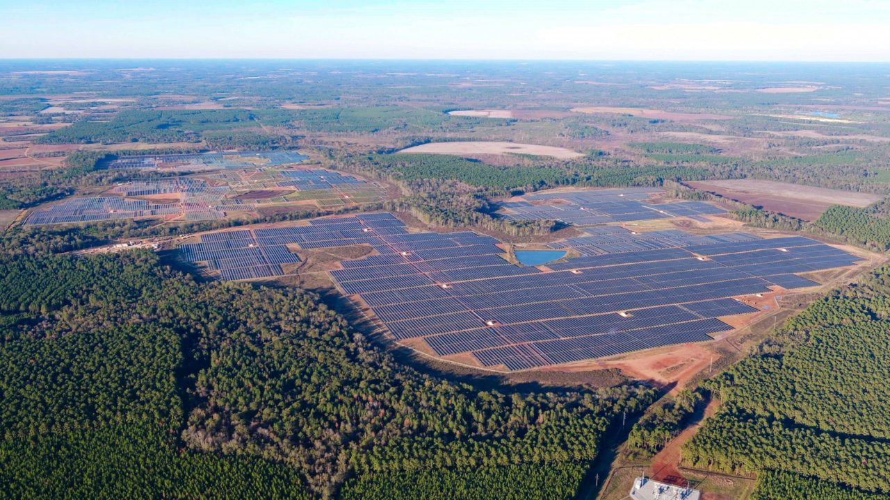 Facebook's 102.5MW project in Georgia is comprised of more than 350,000 solar modules located over 485 hectares of land. These modules were some of the first produced by  Hanwha Q CELLS at its new manufacturing facility in Whitfield County, Georgia. Image: Walton EMC
