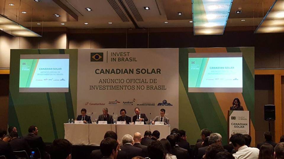 Canadian Solar announced the Brazil manufacturing plans at a ceremony last week. Credit: ABsolar