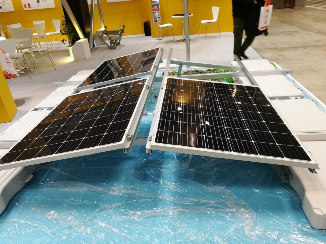 Floating solar solution at Clenergy's booth. All images: Andy Colthorpe / Solar Media. 
