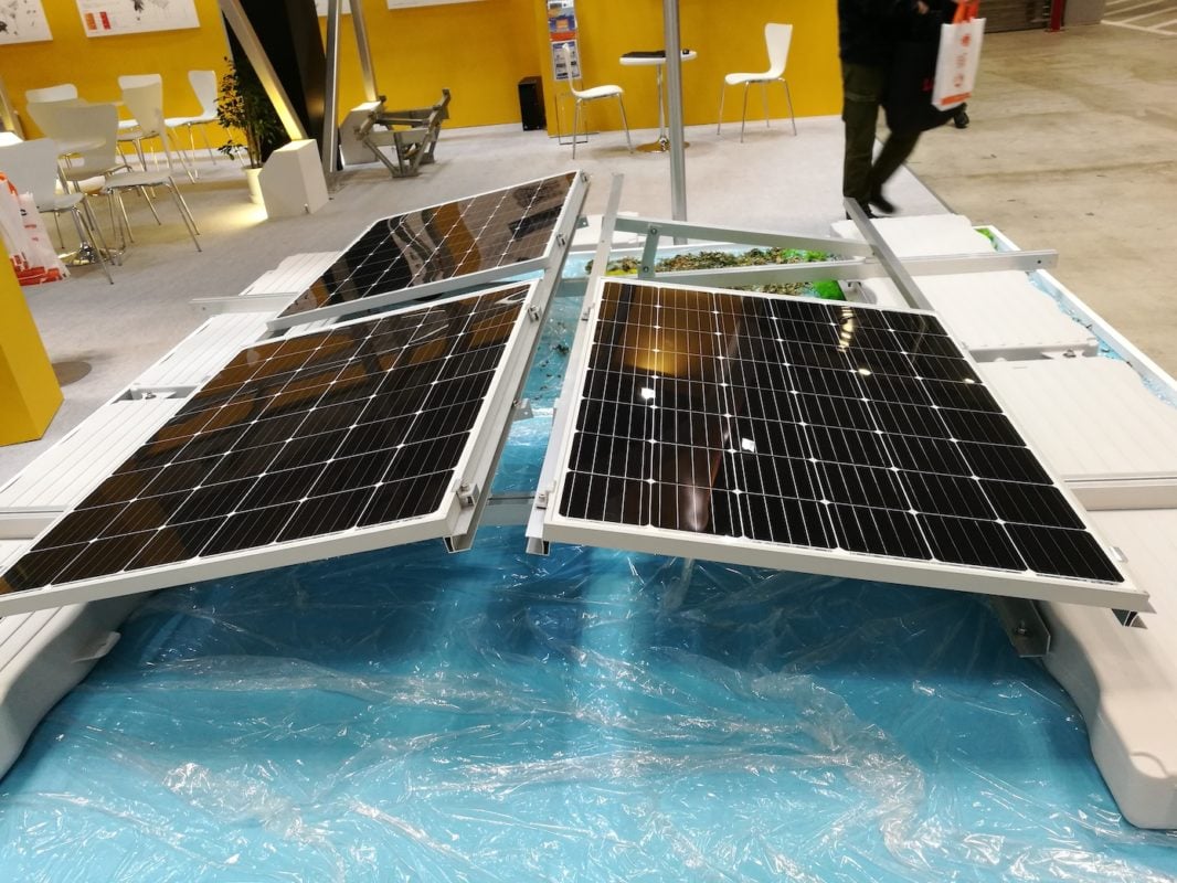 Floating solar solution at Clenergy's booth. All images: Andy Colthorpe / Solar Media.