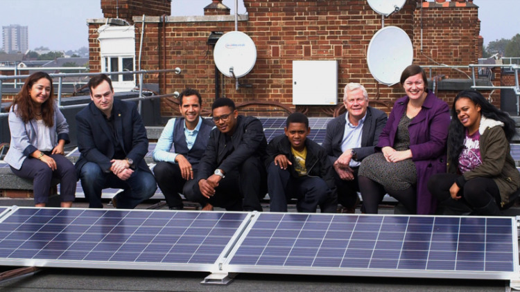 The rooftop solar was installed on the Hackney apartment blocks in 2015. Image: Repowering London. 
