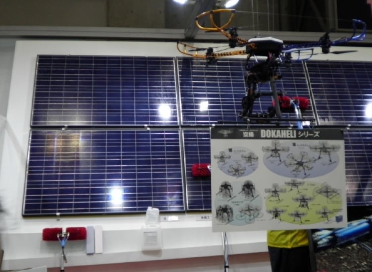 Drones and remote controlled helicopters for large-scale PV plant O&M at last year's show. Image: Andy Colthorpe.