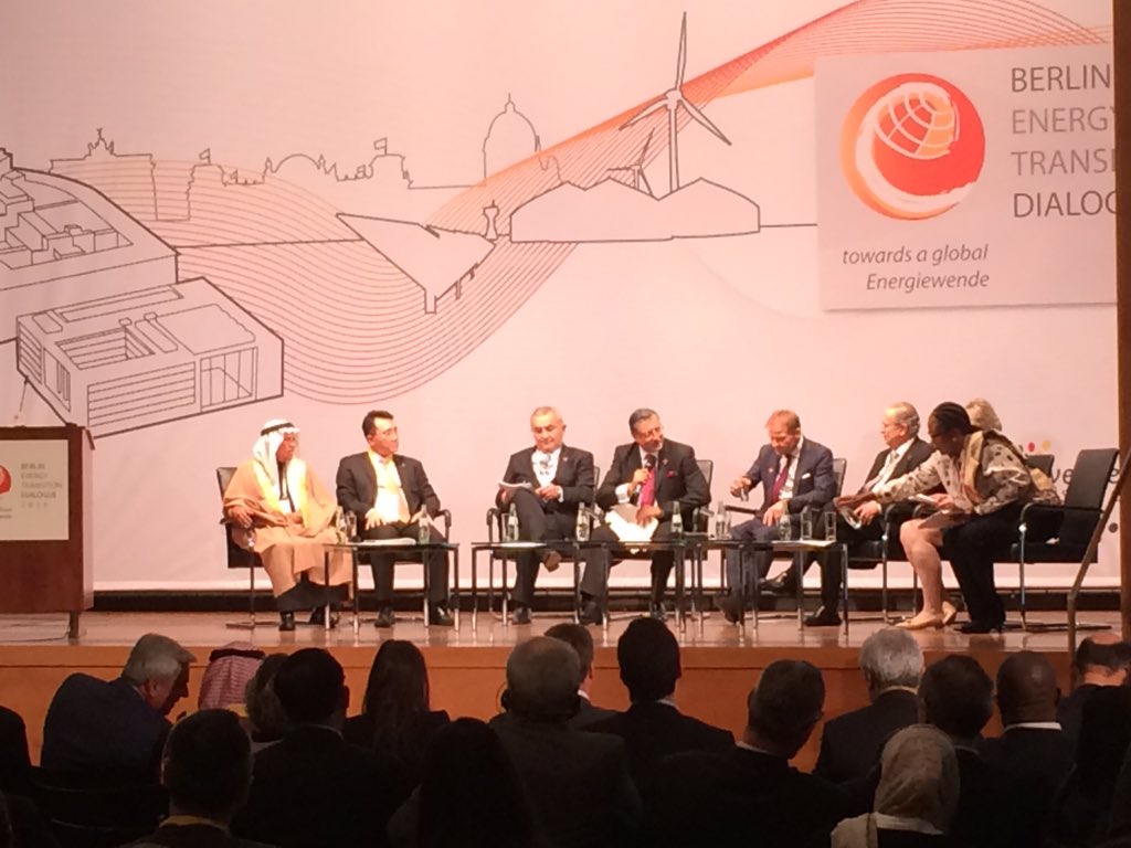 Ministerial panel at the Berlin Energy Transition Dialogue 2016, with Ali bin Ibrahim Al-Naimi seated on far right. Image: BETD twitter.