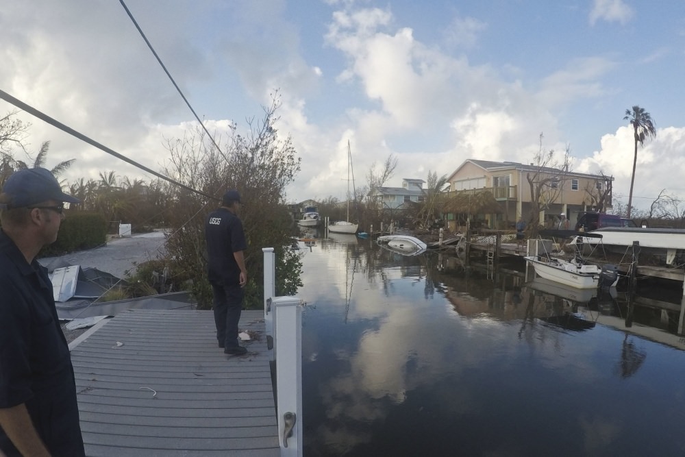 Experts assess the damage done by Hurricane Irma in the Florida Keys. Image: Florida Keys National Marine Sanctuary. 