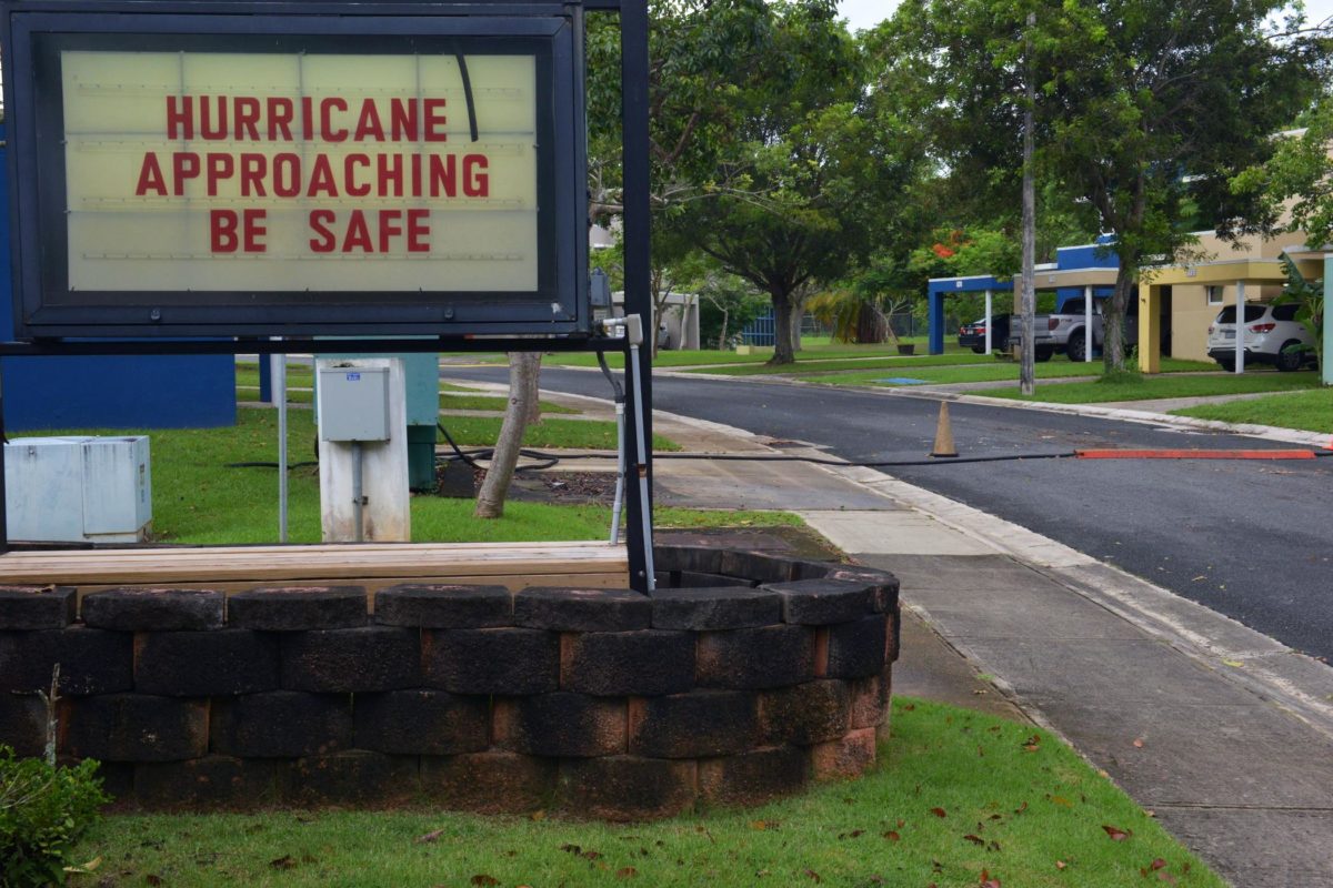 A sign warns of the coming Hurricane Irma at Coast Guard Sector San Juan, Puerto Rico, on 6 September 2017. Image: U.S. Coast Guard photo by Petty Officer 2nd Class Jonathan Lally. 
