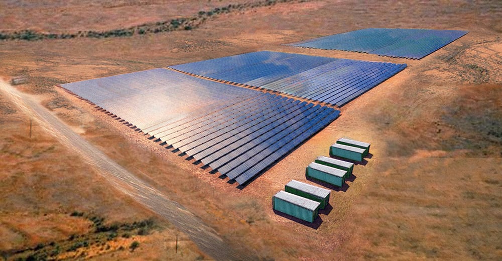 A large-scale solar-plus-storage facility in South Australia. Image: Kingfisher/Lyon Group. 