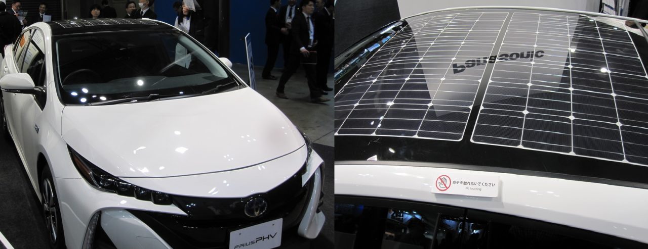 Panasonic's stand featured a Toyota Prius petrol-EV hybrid with 180w of solar on its roof.
