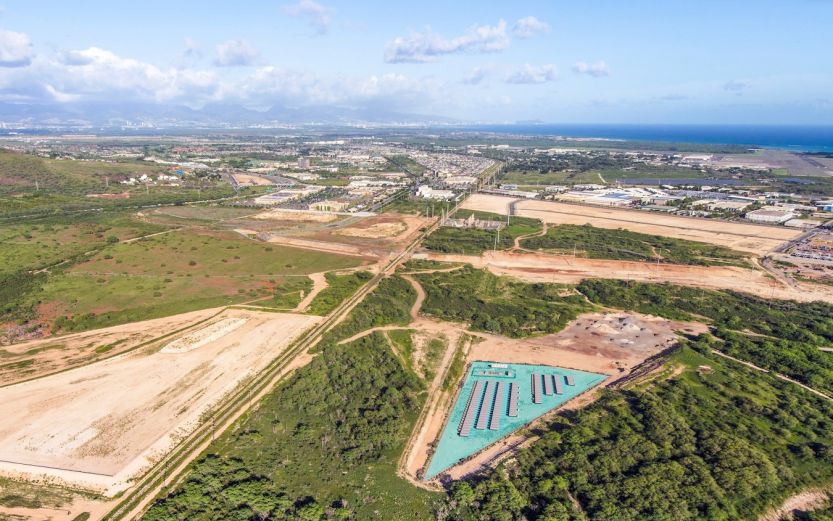 Artist rendering of Plus Power's Kapolei Energy Storage (KES) project, one of 16 to be contracted by Hawaiian Electric in mid-May. Image credit: Plus Power