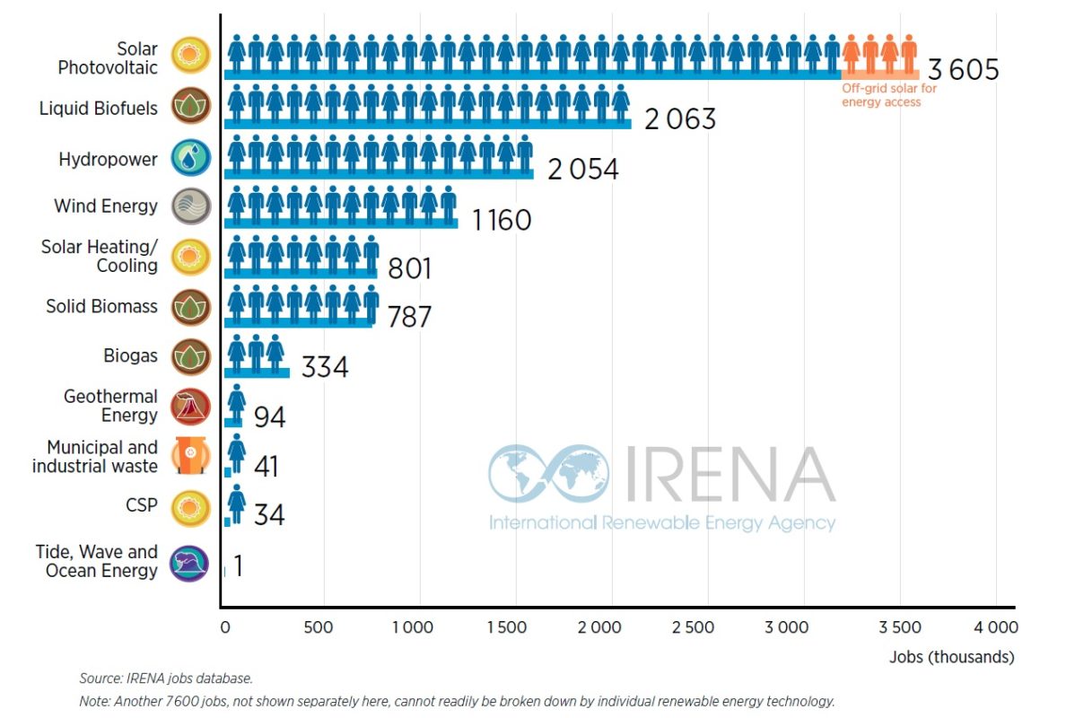 China remains by far and large the world's top PV employer despite job losses last year (Source: IRENA)