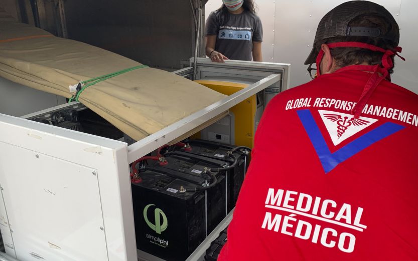 Simplihi Energy PHI battery storage systems at the Matamaros camp being readied for installation. Image credit: Footprint Project