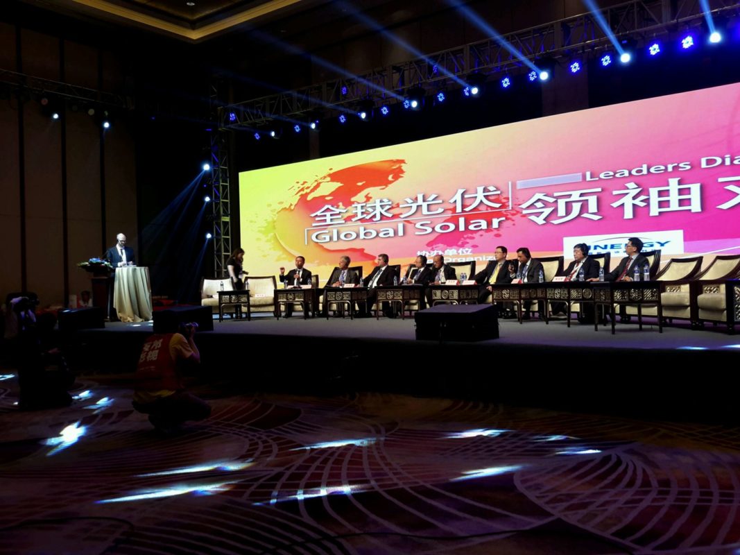 The Solar Leaders debate at SNEC 2016 with Jifan Gao speaking. Credit: David Owen