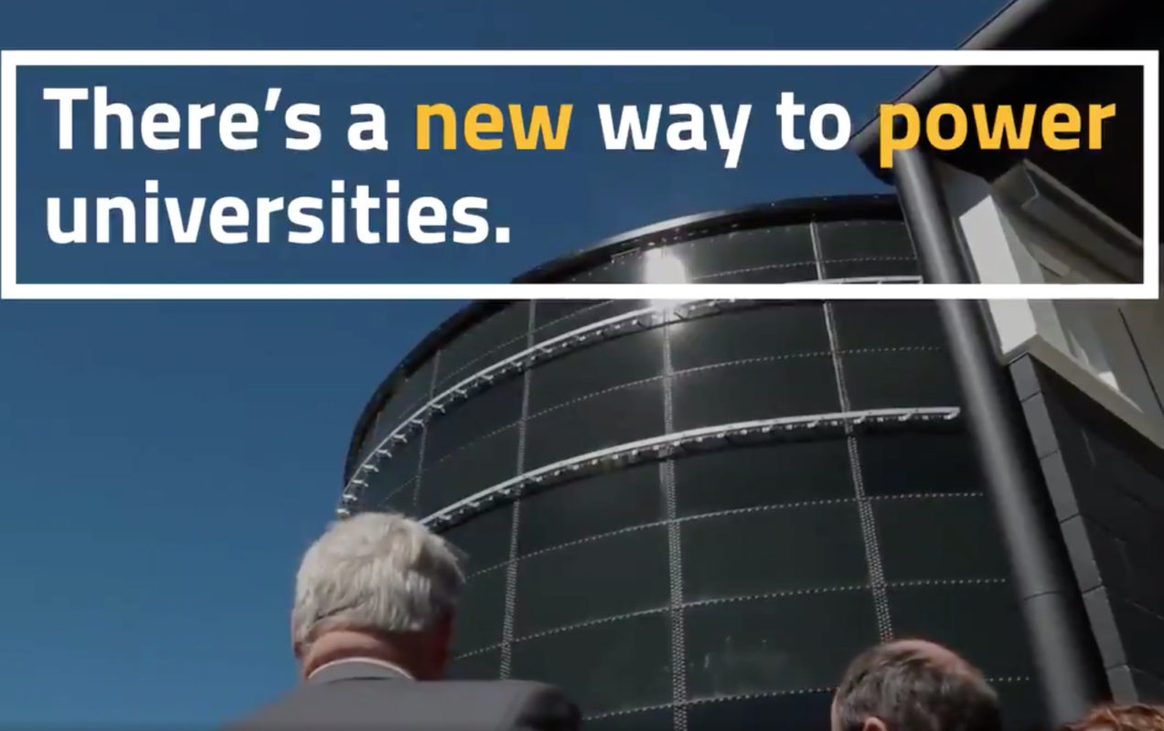 The three-storey tower, dubbed the 'Water Battery', shown in a promo by the University. Image: USC promo video screenshotted via Twitter.