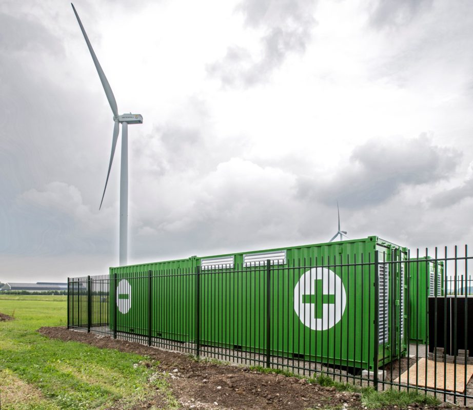 A wind and energy storage installation in the Netherlands. Credit: Alfen