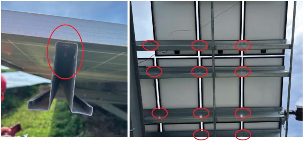Different ways how bolts are bolted between a PV module and the racking system