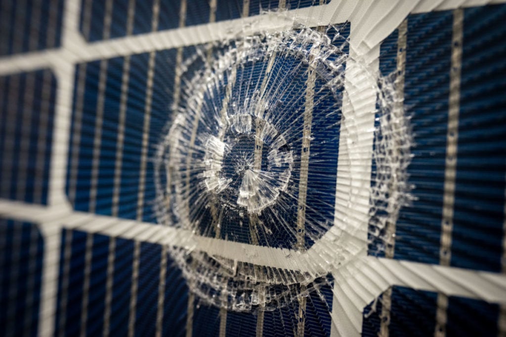 Hail damage on a solar panel.