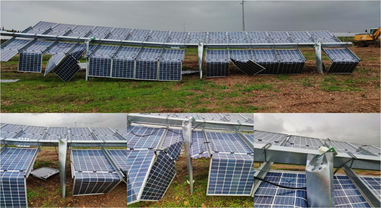 Catastrophic-type glass breakage in PV modules.