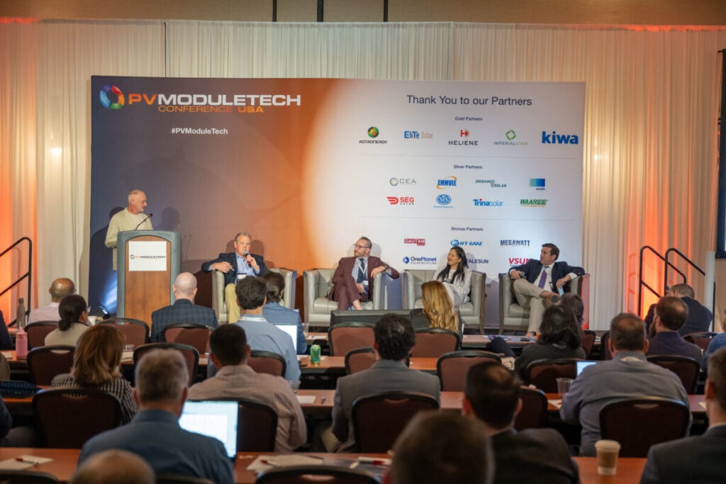 John Smirnow, Tom Beline, Angela Santos and Nathan Picarsic discuss the module-buying policy landscape in the US at PV Module Tech USA 2025