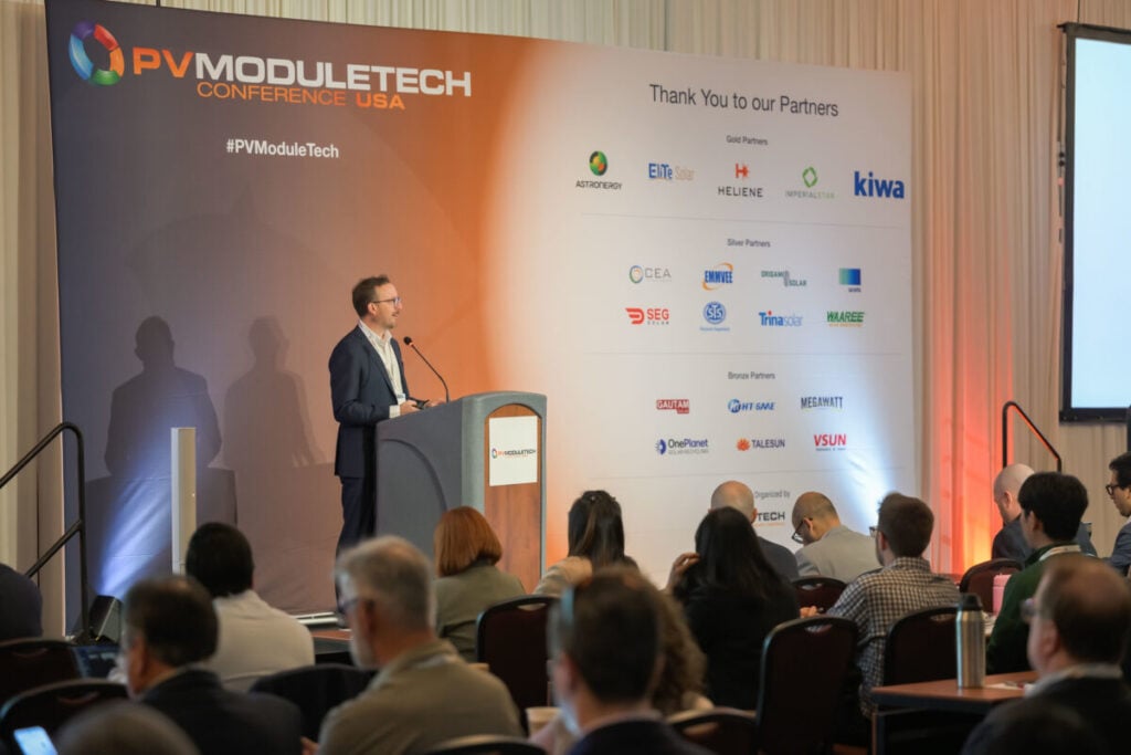 David Owen of Solar Media addresses attendees at PV Module Tech USA 2025