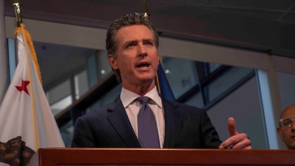 Gavin Newsom making a speech.
