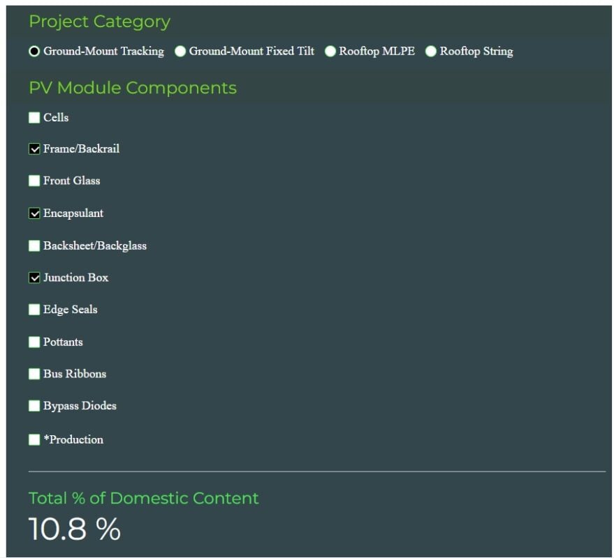 Domestic content calculator for solar PV projects from Imperial Star Solar