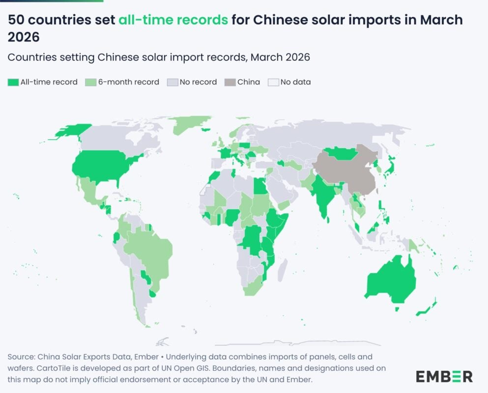 Map from Ember showing record Chinese exports in many countries.