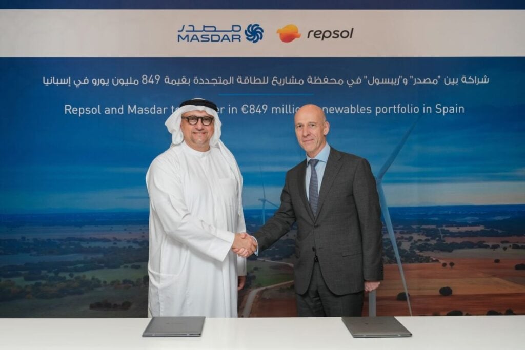 Masdar and Repsol signing ceremony for renewables portfolio stake acquisition in Spain
